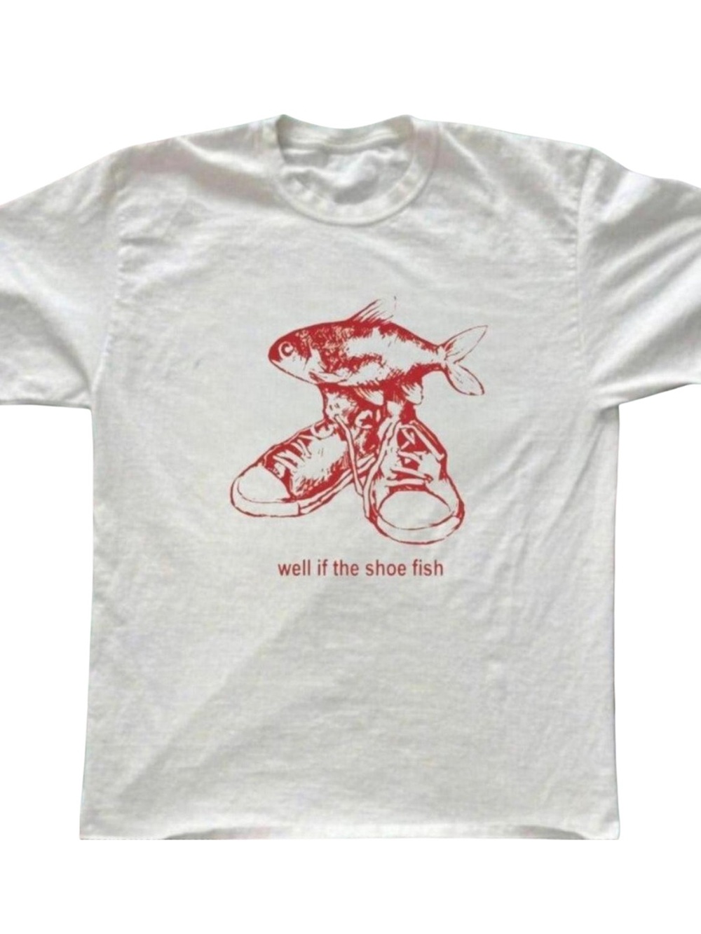 Gildan White Tee with Red Fish & Shoes Graphic